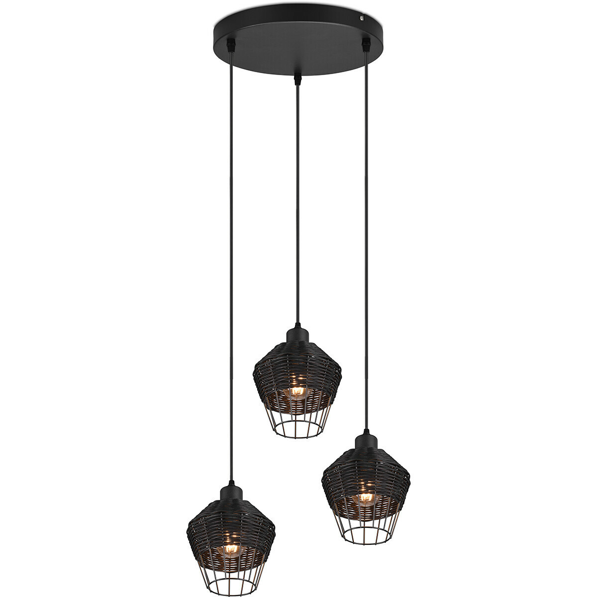LED Hanglamp - Hangverlichting - Trion Bera - E27 - 3-lichts - Rond - Zwart - Aluminium | Qualu