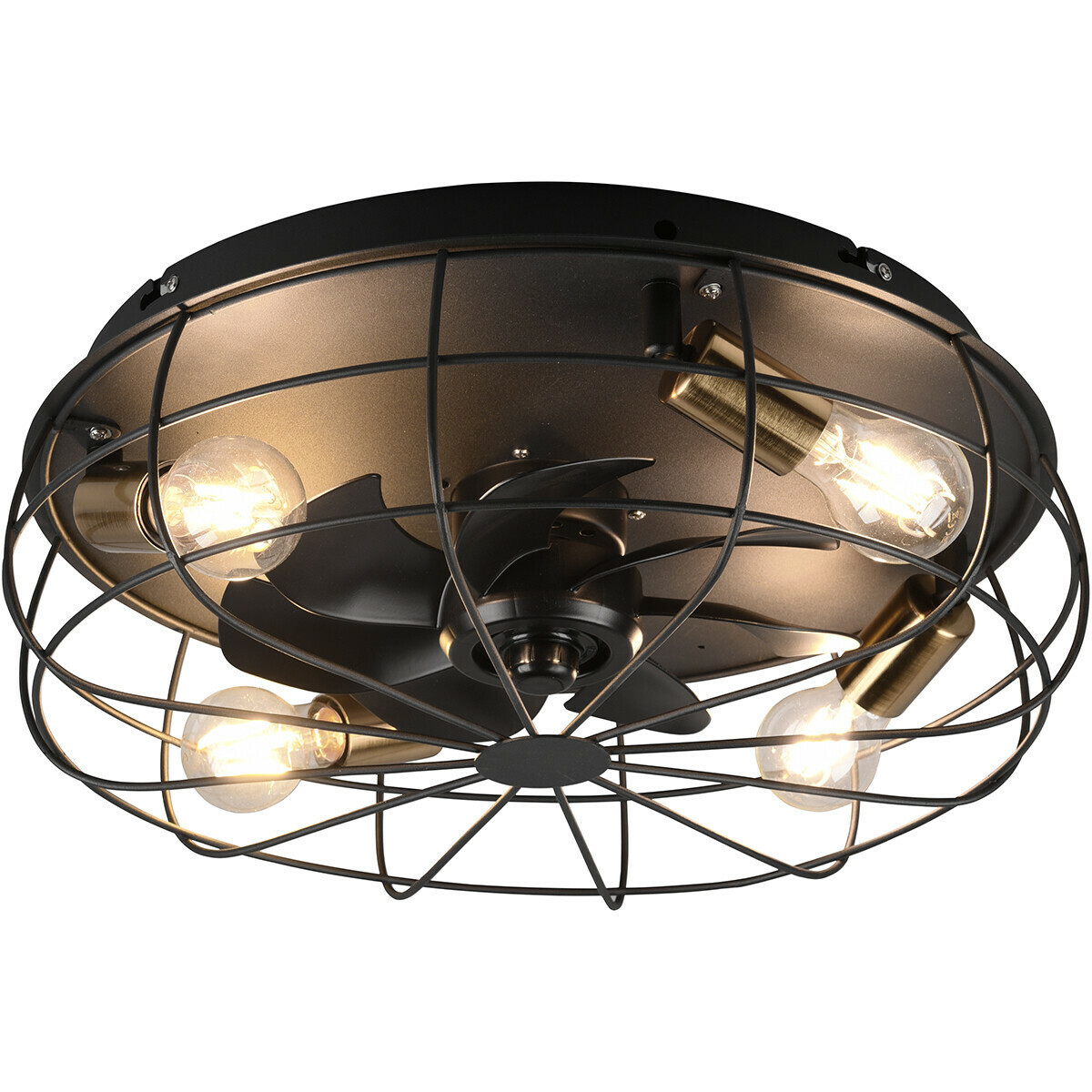 bros vleet scheerapparaat LED Plafondlamp met Ventilator - Plafondventilator - Trion Turbind - E27  Fitting - Afstandsbediening - Rond - Mat Zwart - Aluminium | Qualu